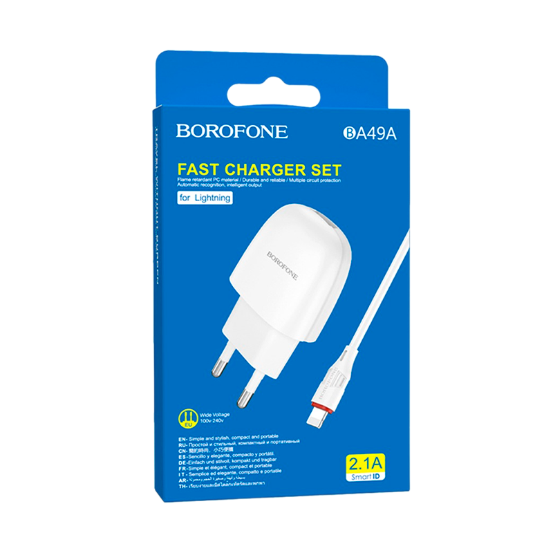 Сетевое З/У Borofone BA49A 1USB 2.1A белый (1/44/176)
