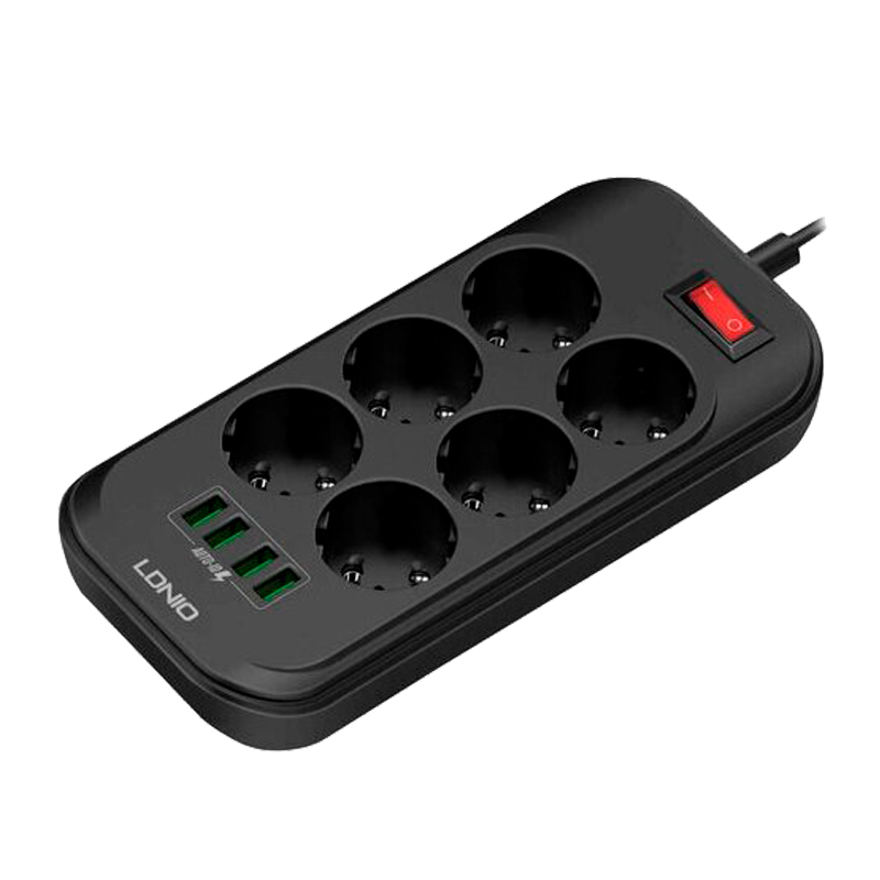 Сетевой фильтр Live Power LP6403 6р.С/З 10A 4USB с выкл. 2.0м черный (1/50)