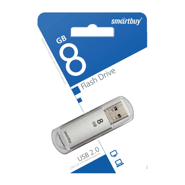 Флеш-накопитель Smartbuy V-Cut 8GB USB2.0 пластик серебряный