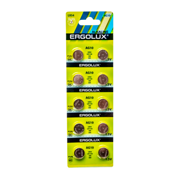 Батарейка Ergolux G10/LR1130/LR54/389A/189 BL10 Alkaline 1.5V (10/100/2000)