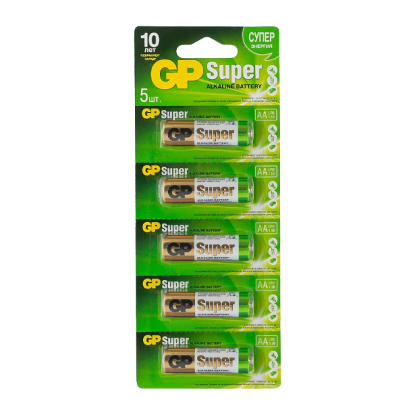 Батарейка GP Super LR6 AA BL5 Alkaline 1.5V отрывные (5/60/600)