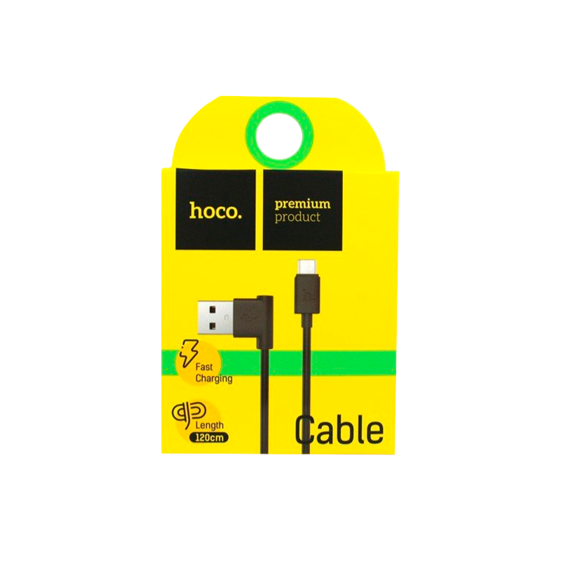 Кабель HOCO UPM10 USB (m)-microUSB (m) 1.2м 2.4A силикон угловой черный (1/50/500)