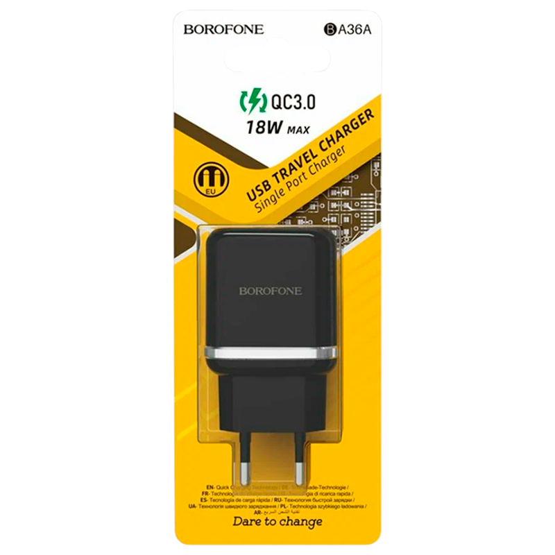 Сетевое З/У Borofone BA36A 1USB 3.0A 18W QC3.0 черный (1/65/260)