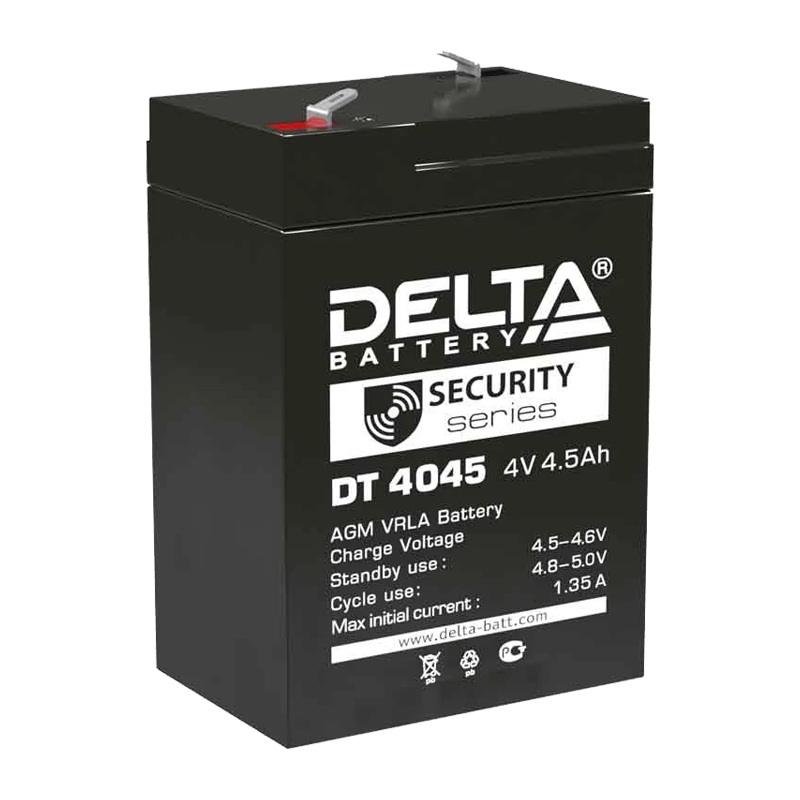 Аккумулятор свинцово-кислотный Delta DT 4045 4V 4.5Ah (1/20/720)