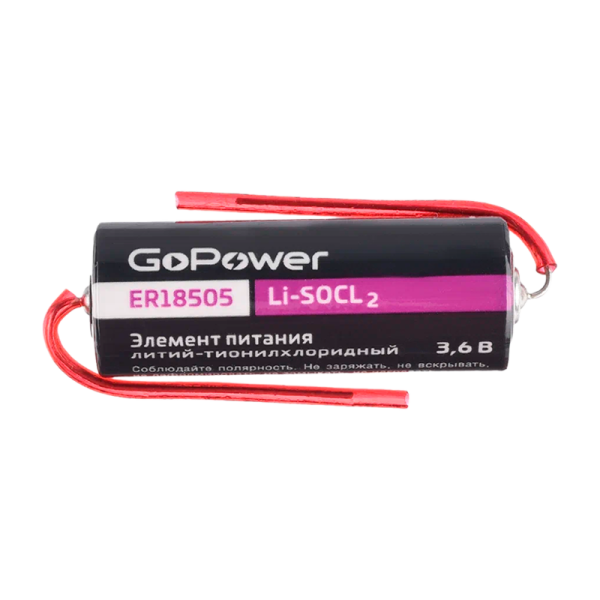 Батарейка GoPower ER18505 PK1 Li-SOCl2 3.6V с выводами (1/20/200)