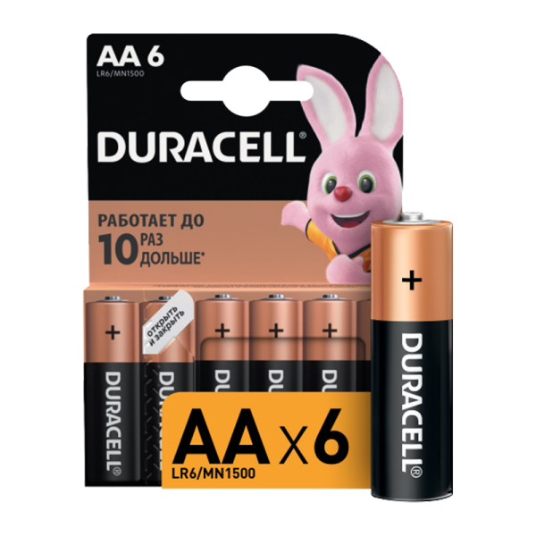 Батарейка Duracell Basic LR6 AA BL6 Alkaline 1.5V (6/60/16800)