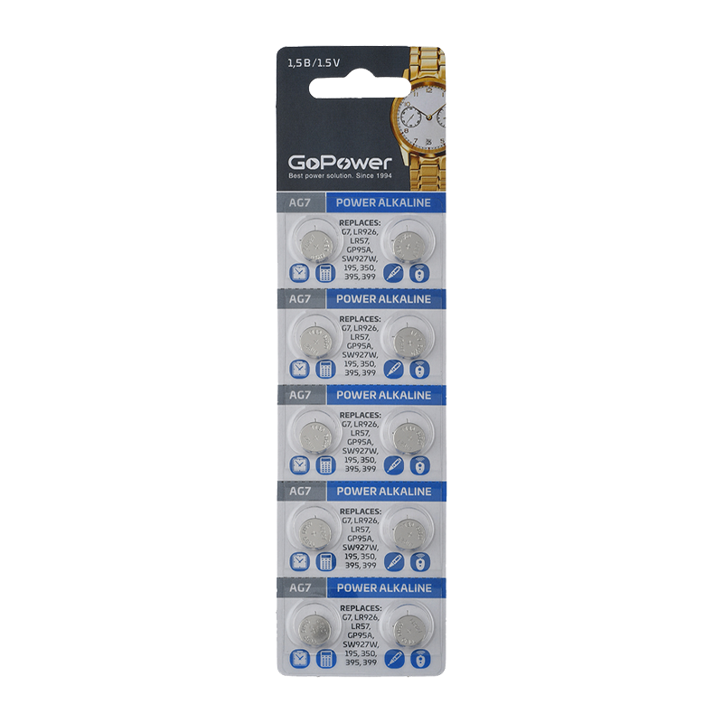 Батарейка GoPower G7/LR926/LR57/395A/195 BL10 Alkaline 1.55V (10/1000/3600)