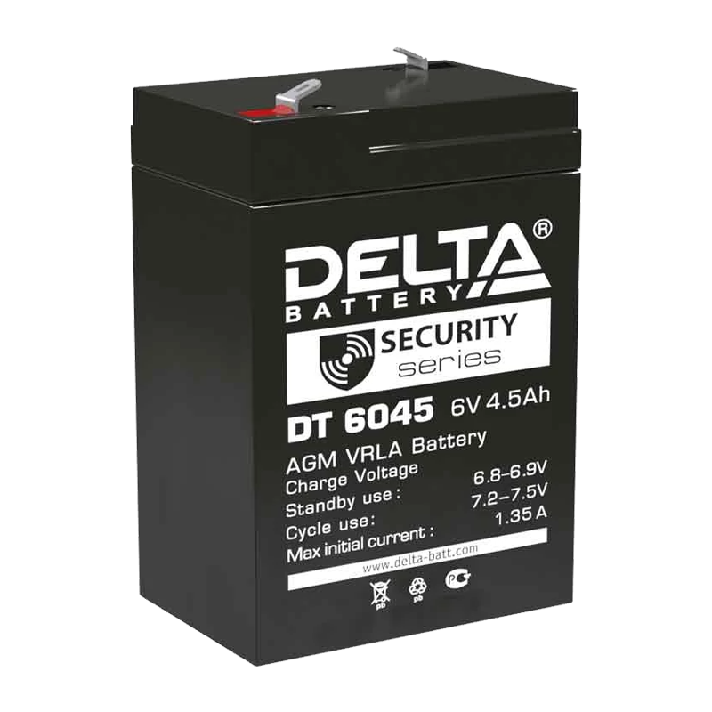Аккумулятор свинцово-кислотный Delta DT 6045 6V 4.5Ah (1/20/720)