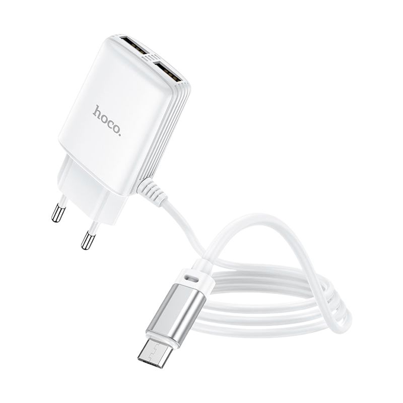 Сетевое З/У HOCO C82A 2USB 2.4A с кабелем microUSB белый (1/13/130)