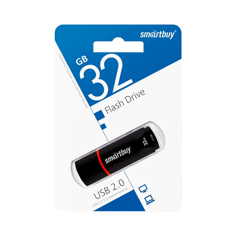 Флеш-накопитель Smartbuy Crown Compact 32GB USB2.0 пластик черный