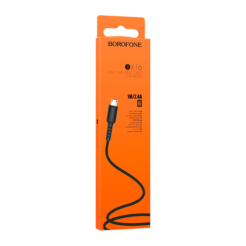 Кабель Borofone BX16 USB (m)-microUSB (m) 1.0м 2.4A ПВХ черный (1/648)