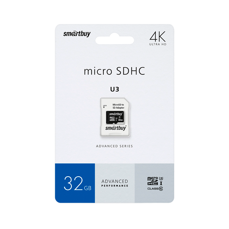 Карта памяти microSD Smartbuy Advanced Series 32GB Class10 UHS-I (U3) 90 МБ/сек V30 A1 с адаптером
