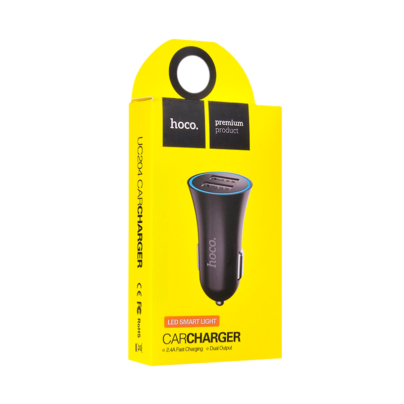 Автомобильное З/У HOCO UC204 2USB 2.4A черный (1/160)