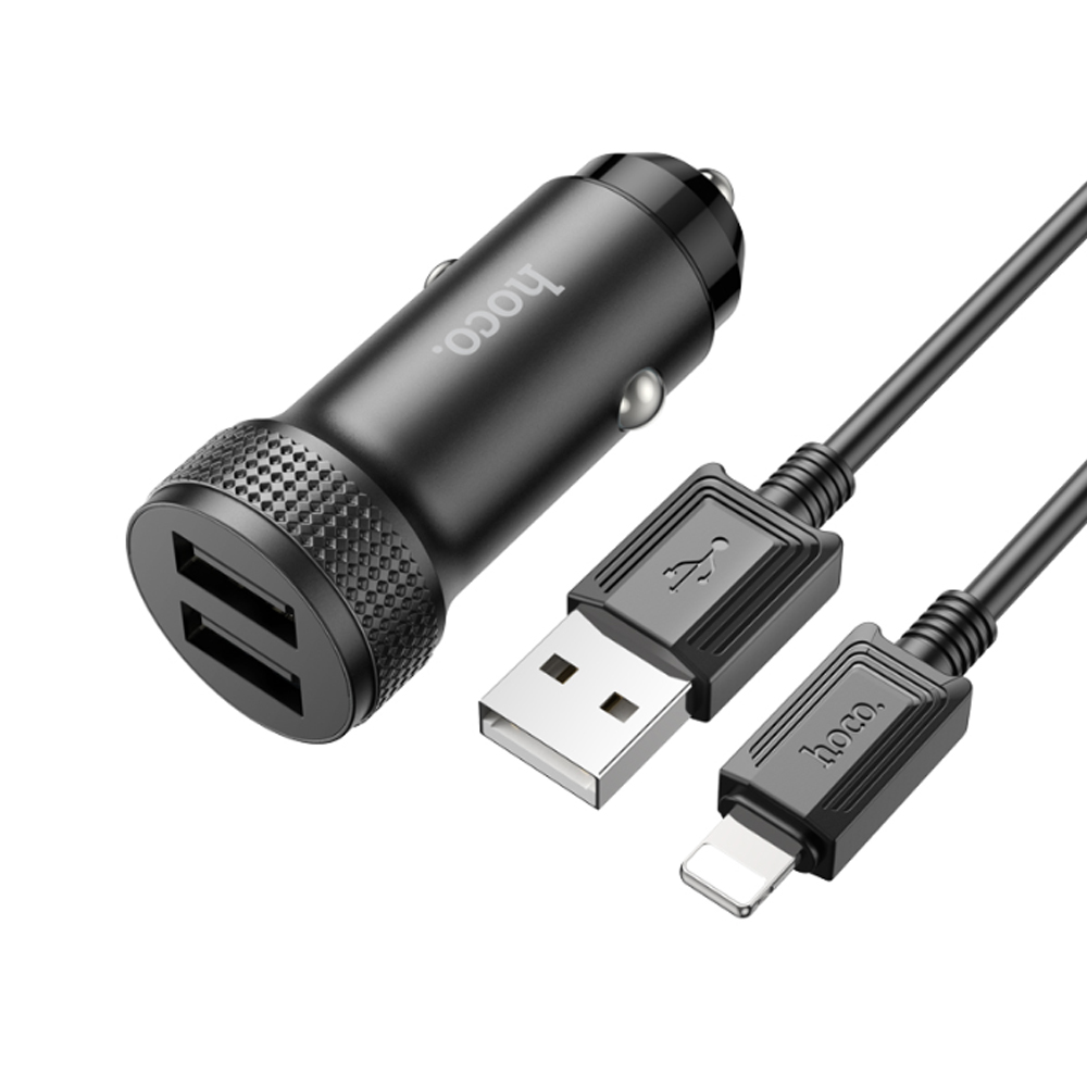 Автомобильное З/У HOCO Z49 2USB 2.4A с кабелем microUSB черный (1/13/130)