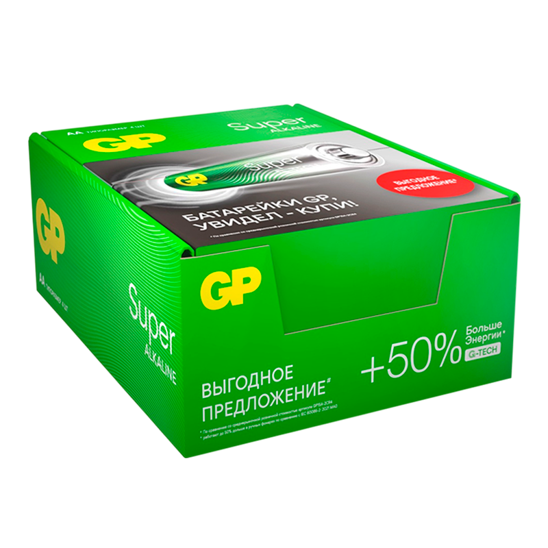 Батарейка GP Super G-Tech LR6 AA Shrink 4 Alkaline 1.5V (4/96/384) R