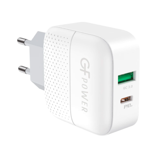 Сетевое З/У GFPower GF60PD 1USB/Type-C 3.0A QC3.0 белый (1/32/128)