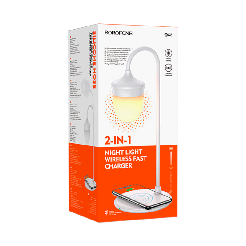 Светильник настольный Borofone BQ8 10W 230V на основании сенс. беспр. зар. Qi белый (1/24)