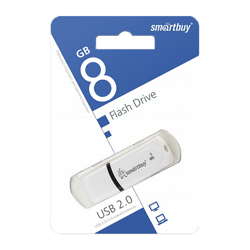 Флеш-накопитель Smartbuy Paean 8GB USB2.0 пластик белый