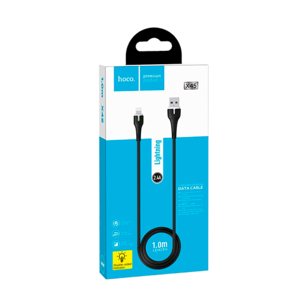 Кабель HOCO X45 USB (m)-Lightning (m) 1.0м 2.4A силикон черный (1/22/220)