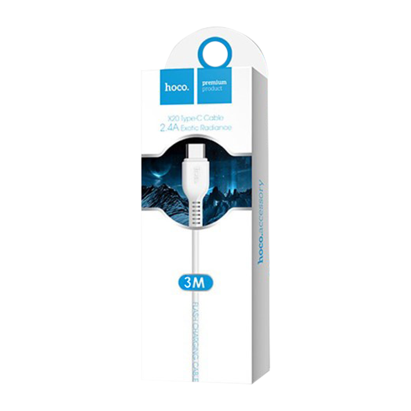 Кабель HOCO X20 USB (m)-Type-C (m) 3.0м 2.0A ПВХ белый (1/30/300)