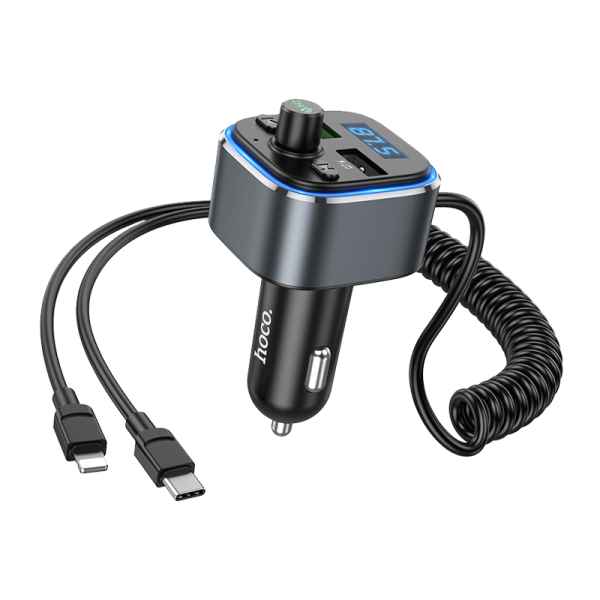 FM-трансмиттер HOCO E74 2USB microSD bluetooth 5.0 QC3.0 серый (1/120)