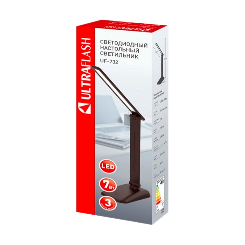 Светильник настольный Ultraflash UF-732 7W 220V на основании 3 ур.ярк.+сенсор. упр. белый (1/20)