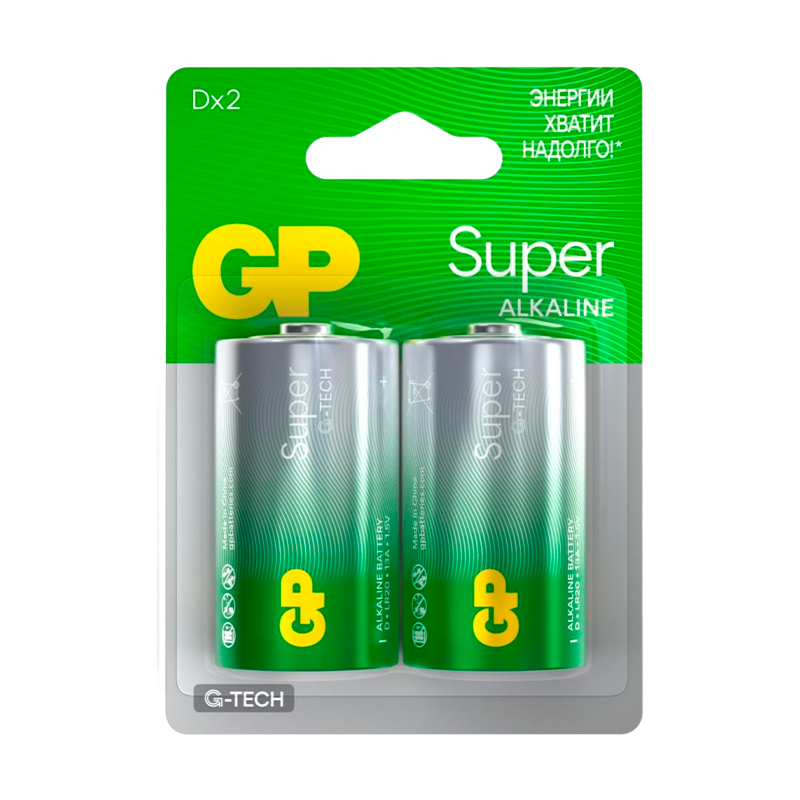 Батарейка GP Super G-Tech LR20 D BL2 Alkaline 1.5V (2/20/160)