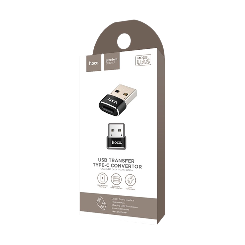 Переходник HOCO UA6 USB (m)-Type-C (f) пластик черный (1/40/400)