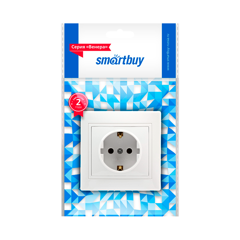Розетка Smartbuy 1-местная с заземлением 16А белая "Венера"