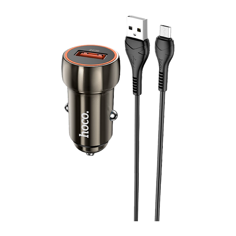 Автомобильное З/У HOCO Z46 USB 3.0A с кабелем Type-C серый