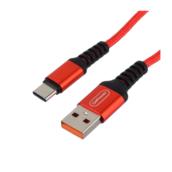 Кабель GoPower GP02T USB (m)-Type-C (m) 1.0м 2.4A нейлон красный (1/200/800)