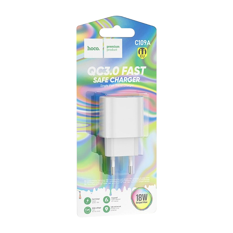 Сетевое З/У HOCO C109A 1USB 18W QC3.0 белый (1/36/216)