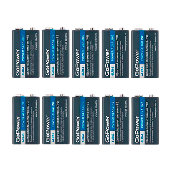 Батарейка GoPower Крона 6LR61 Shrink 1 Alkaline 9V (1/10/200)