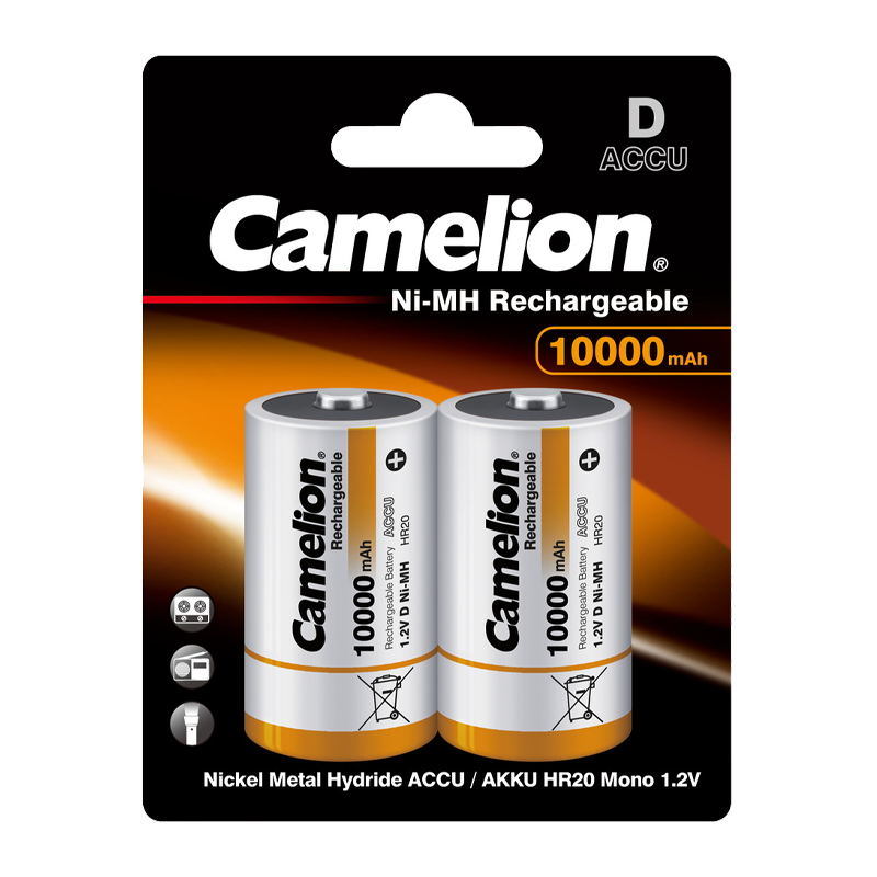 Аккумулятор бытовой Camelion R20 D BL2 NI-MH 10000mAh (2/12/96)