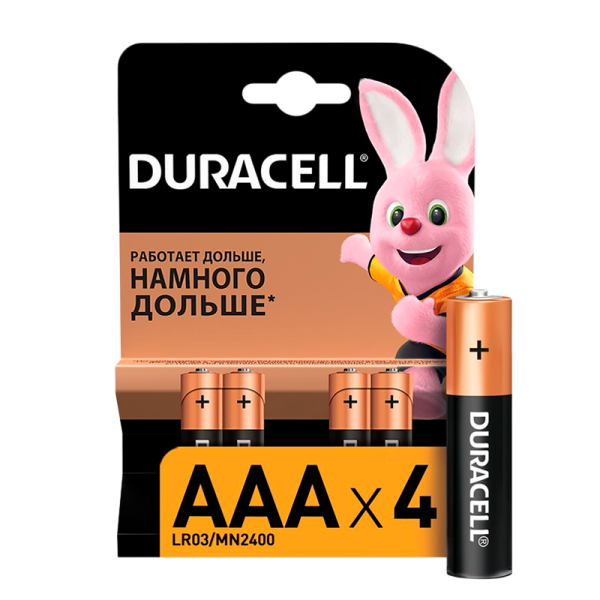 Батарейка Duracell Basic LR03 AAA BL4 Alkaline 1.5V (4/40/48/192/29184)