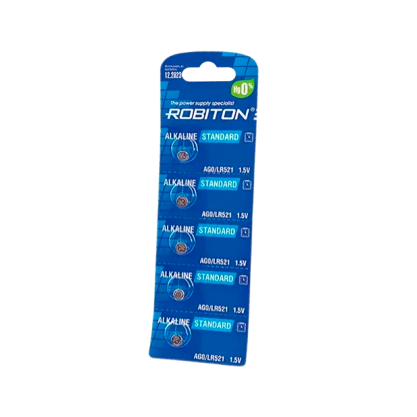 Батарейка ROBITON STANDARD R-AG0-0-BL5 (0% Hg)  AG0 LR521 379 LR63 BL5  5/100