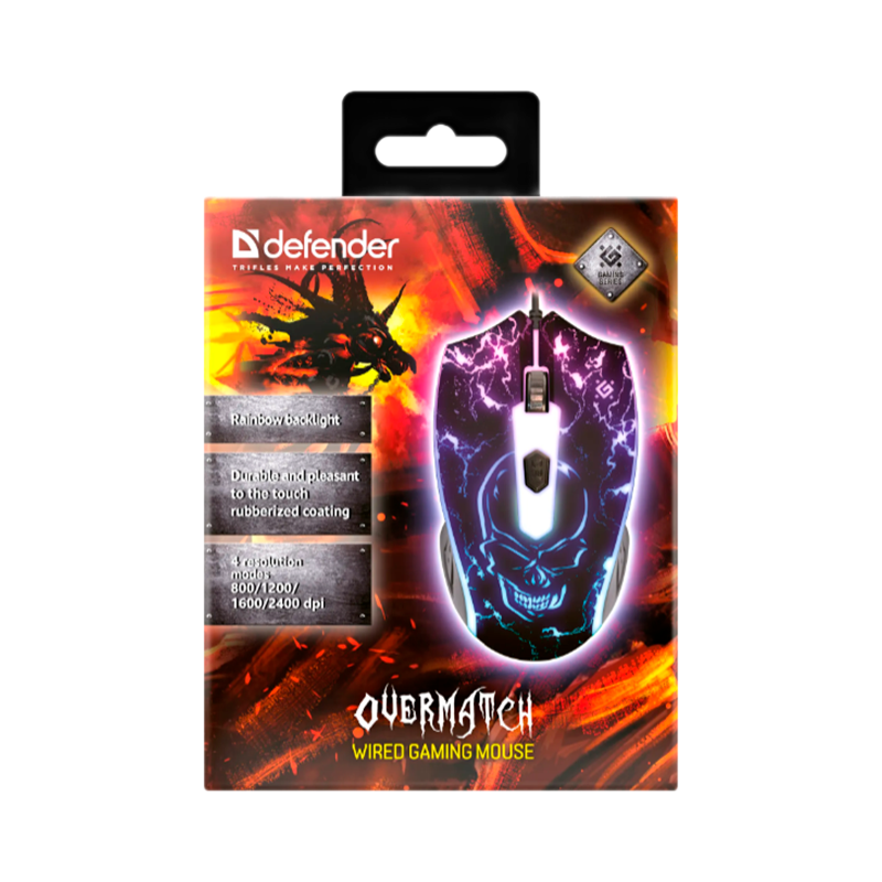 Мышь проводная Defender GM-069 Overmatch игровая USB фиолетовый (1/40)