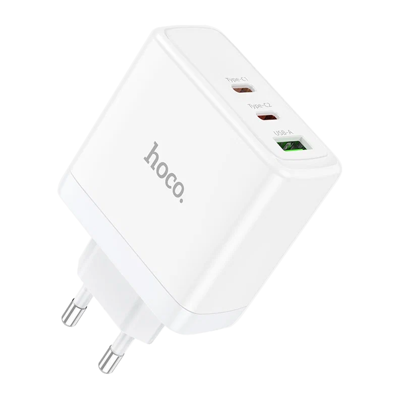 Сетевое З/У HOCO N30 1USB/2Type-C 65W QC3.0 белый (1/12/120)