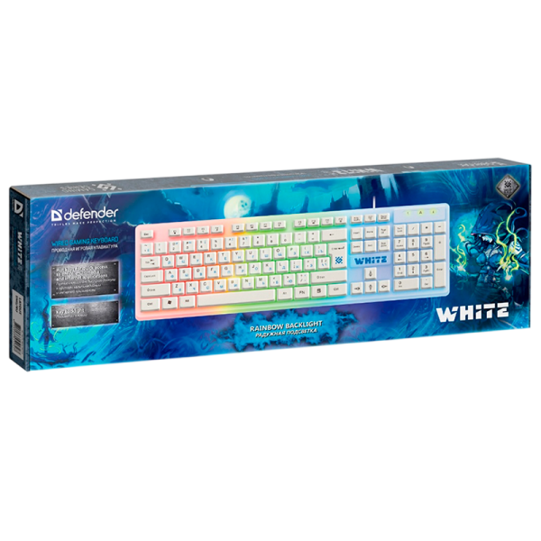 Клавиатура проводная Defender GK-172 white игровая USB 1.5м (1/10)