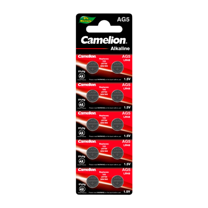 Батарейка Camelion G5/LR754/LR48/393A/193 BL10 Alkaline 1.5V (10/100/3600)