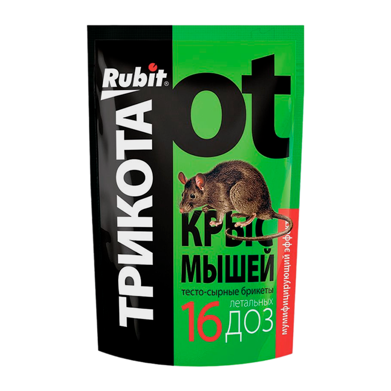 Тесто-брикеты Рубит от крыс и мышей ТриКота (зелен) сырные 16 доз.150г - 50шт./кор.