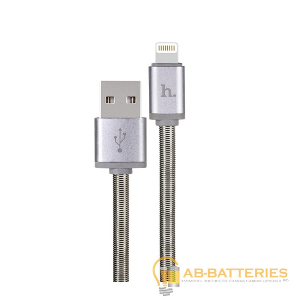 Кабель HOCO U5 USB (m)-Lightning (m) 1.2м 2.4A металл серый (1/30/300)