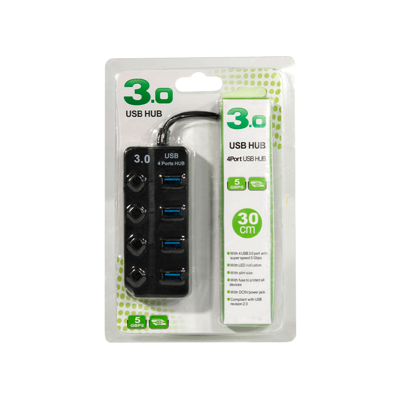 USB-Хаб Smartbuy 7324 4USB USB3.0 с выключателем черный (1/100)