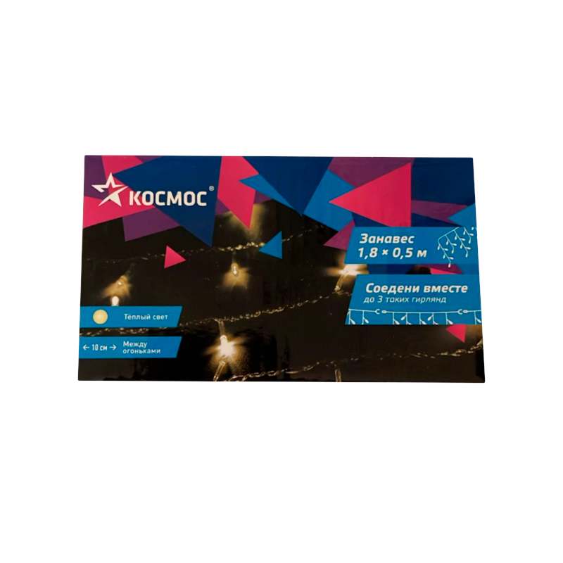 Гирлянда Космос "Бахрома" 48LED 1,8x0,5м схема нитей 1/2/3/5/3/2 белый теплый (1/96)