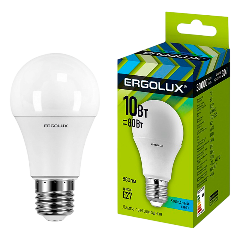 Лампа светодиодная Ergolux A60 E27 10W 4500К 180-240V груша (1/10/100)