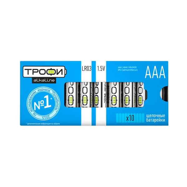 Батарейка Трофи LR03 AAA BOX10 Alkaline 1.5V (10/800/48000)
