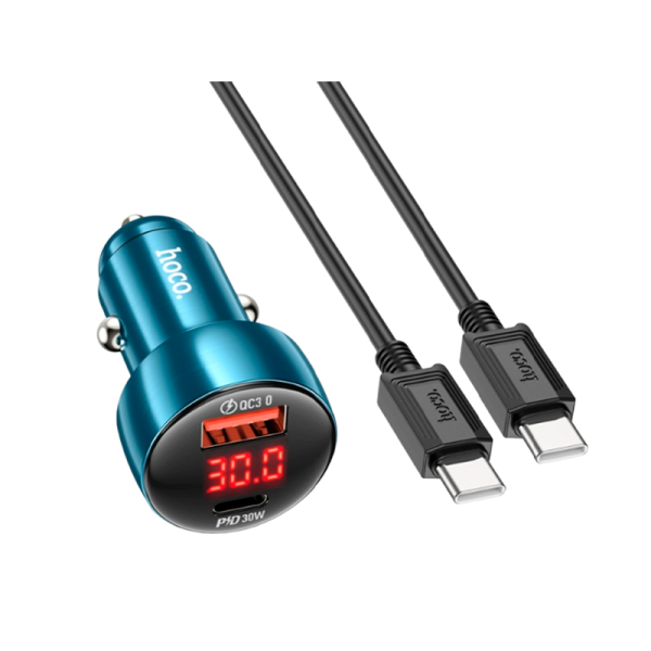 Автомобильное З/У HOCO Z50 1USB/Type-C 48W с кабелем Type-C-Lightning синий (1/12/120)