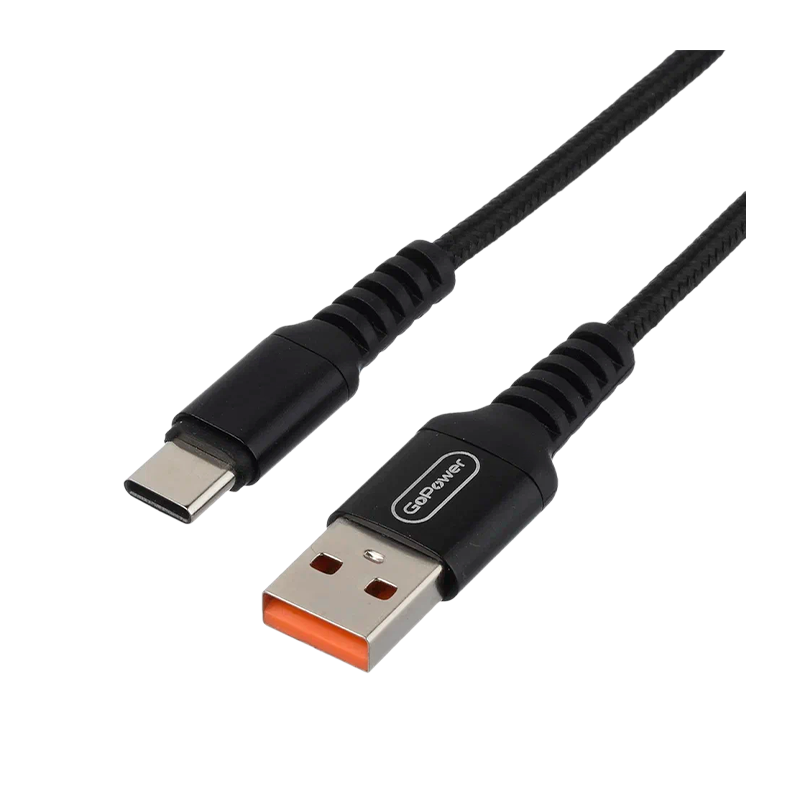 Кабель GoPower GP02T USB (m)-Type-C (m) 1м 2.4A нейлон черный (1/200/800)