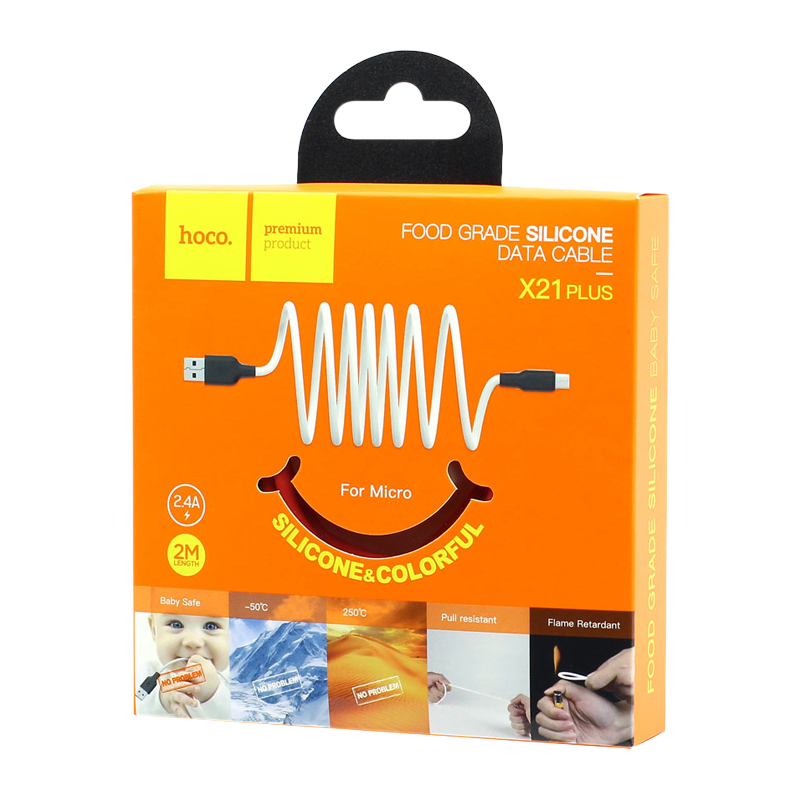 Кабель HOCO X21 Plus USB (m)-Lightning (m) 2.0м 2.4A силикон черный красный (1/28/168)