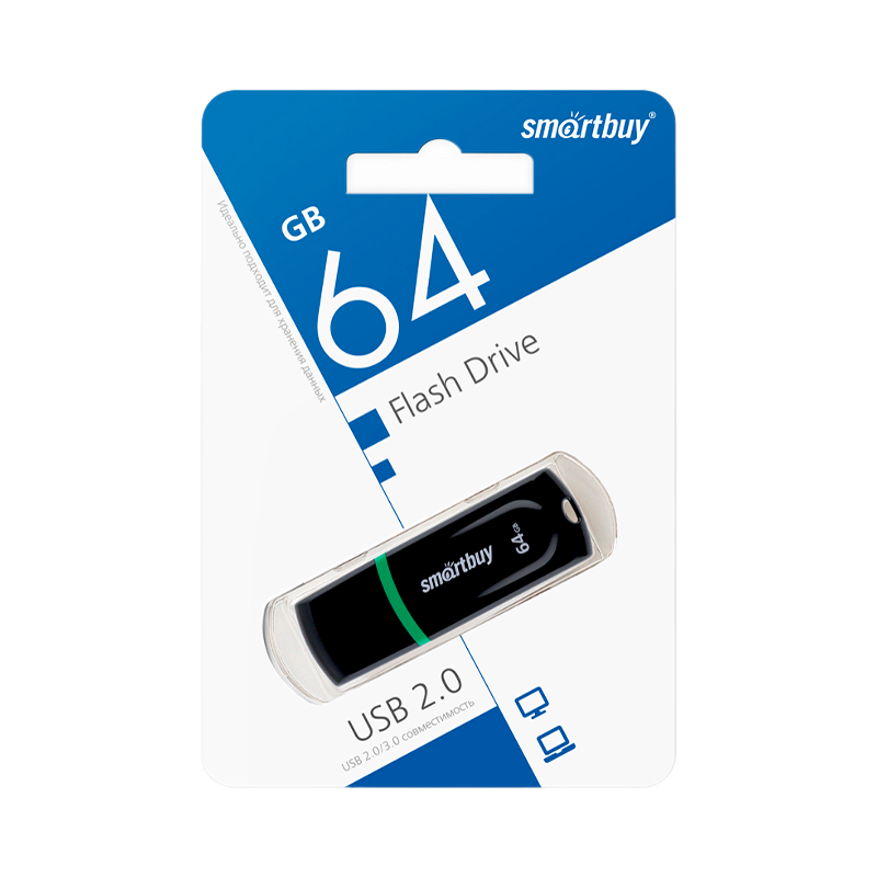 Флеш-накопитель Smartbuy Paean 64GB USB2.0 пластик черный